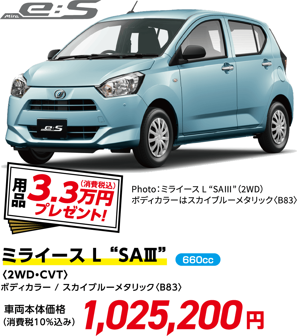 ミライース L “SAⅢ”〈2WD・CVT〉
                ボディカラー / スカイブルーメタリック〈B83〉